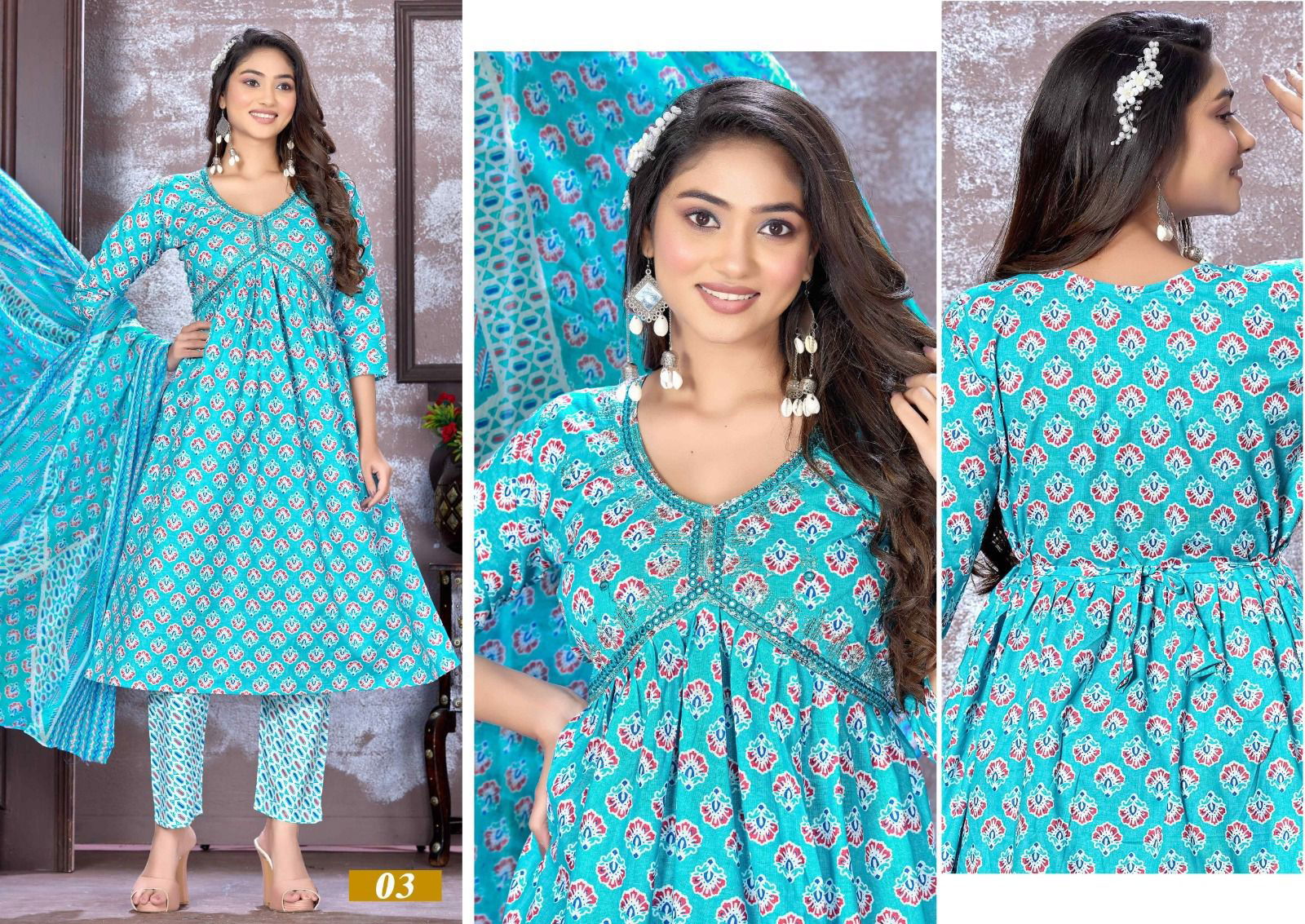 Golden So Stunning Cotton Printed Alia Cut Kurti With Bottom Dupatta Catalog
